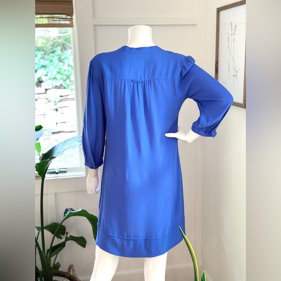 Anthropologie Maeve Blue Taryn Crepe‎ Shift 3/4 Sleeve Dress Pockets - Size 8 - Picture 3 of 5